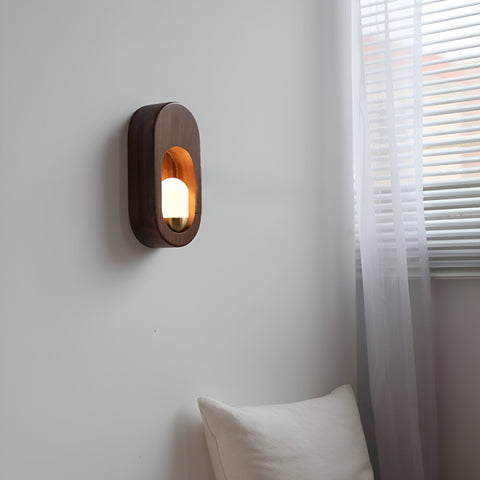 Wall Light with Oval Wood Frame and Recessed Glass Globe