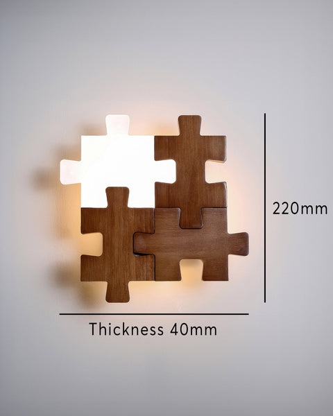 Wooden Puzzle LED Wall Lamp with Decorative Interlocking Design and Soft Ambient Lighting