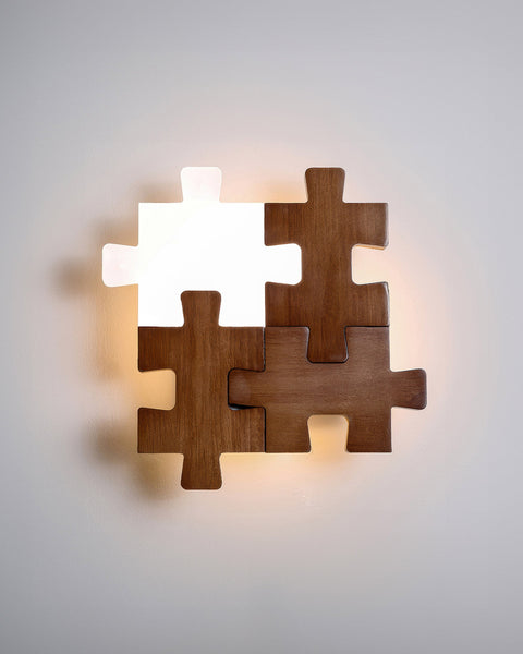 Wooden Puzzle LED Wall Lamp with Decorative Interlocking Design and Soft Ambient Lighting