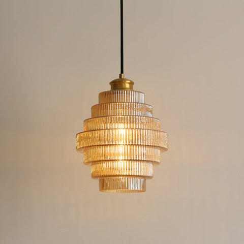 Tiered Ribbed Glass Pendant Light for Dining Rooms and Hallways