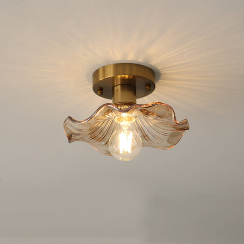 Floral Glass Flush-Mount Ceiling Light for Bedrooms and Home Hallways