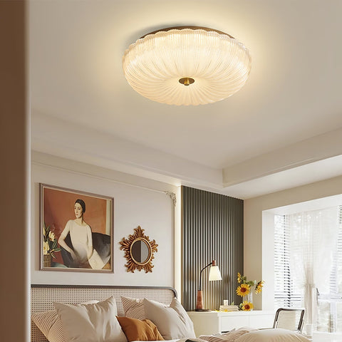 Ribbed Glass Flush Mount Ceiling Light for Bedrooms and Living Rooms
