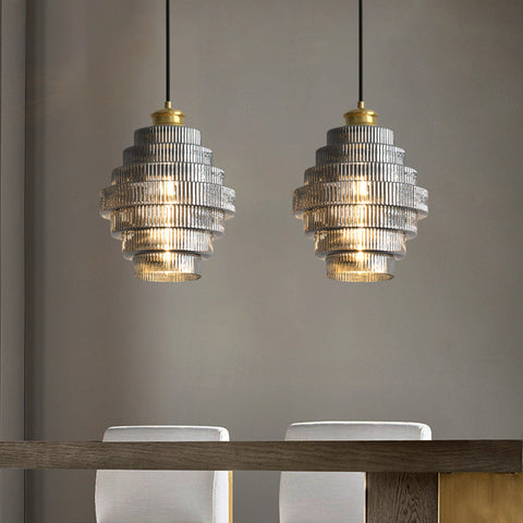 Tiered Ribbed Glass Pendant Light for Dining Rooms and Hallways