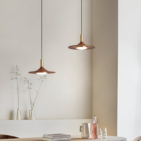 Pendant Light with Walnut-Finish Iron Shade