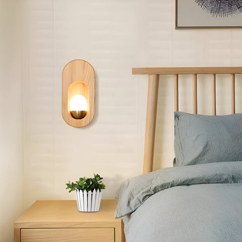 Wall Light with Oval Wood Frame and Recessed Glass Globe
