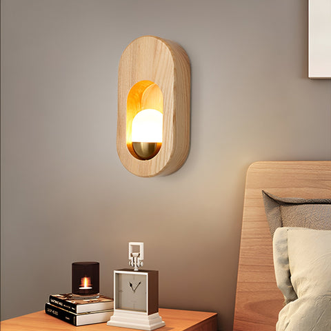 Wall Light with Oval Wood Frame and Recessed Glass Globe