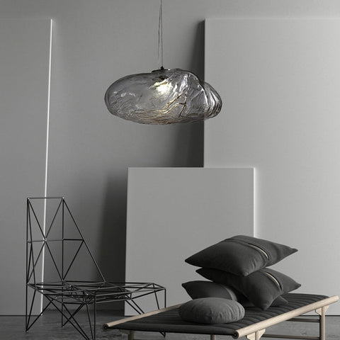 Cloud-Shape Glass Pendant Light with Rippled Shade