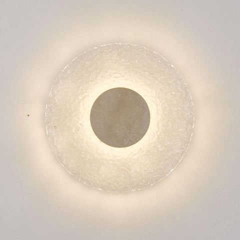 Modern Round Acrylic and Travertine LED Wall Lamp with Warm or Three-Color Lighting