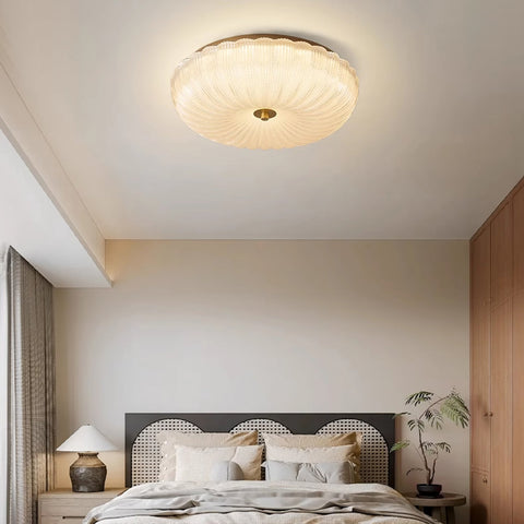 Ribbed Glass Flush Mount Ceiling Light for Bedrooms and Living Rooms