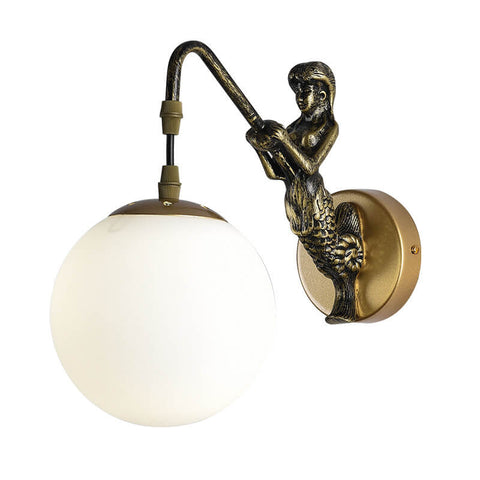 Mermaid Glass Globe Wall Sconce with Sculpted Resin Detail