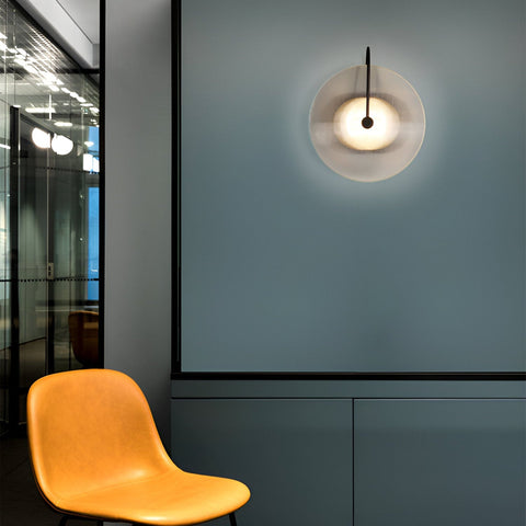 Wall Light with Ribbed Glass Disc and Loop Detail
