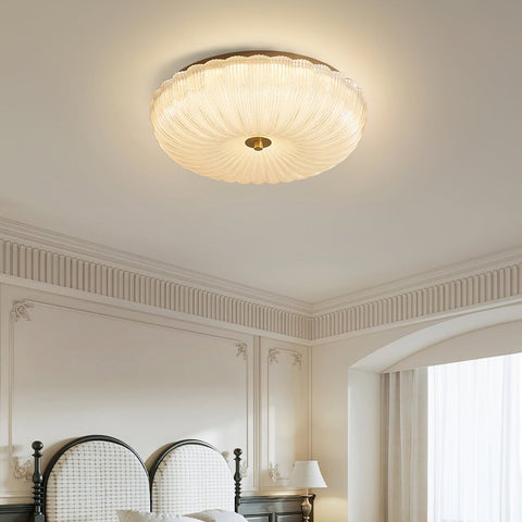 Ribbed Glass Flush Mount Ceiling Light for Bedrooms and Living Rooms