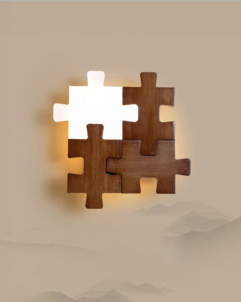 Wooden Puzzle LED Wall Lamp with Decorative Interlocking Design and Soft Ambient Lighting