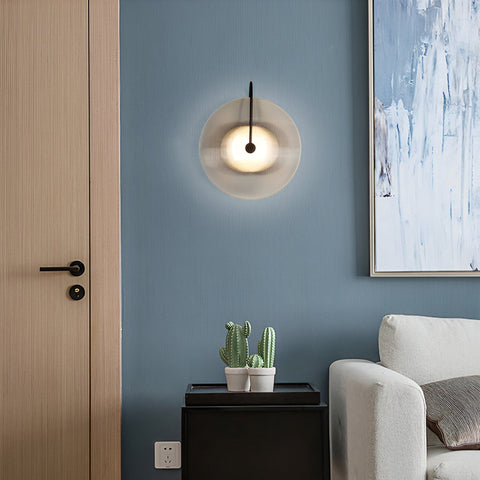 Wall Light with Ribbed Glass Disc and Loop Detail