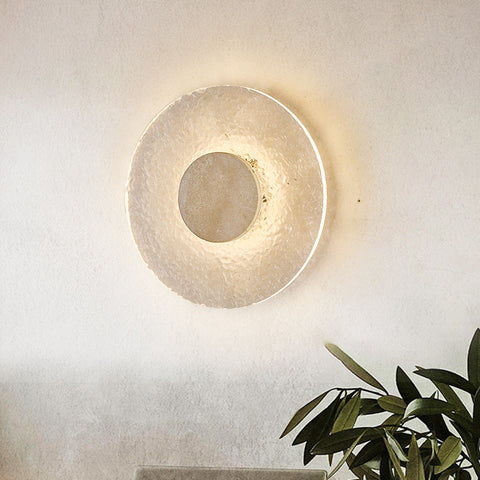 Modern Round Acrylic and Travertine LED Wall Lamp with Warm or Three-Color Lighting