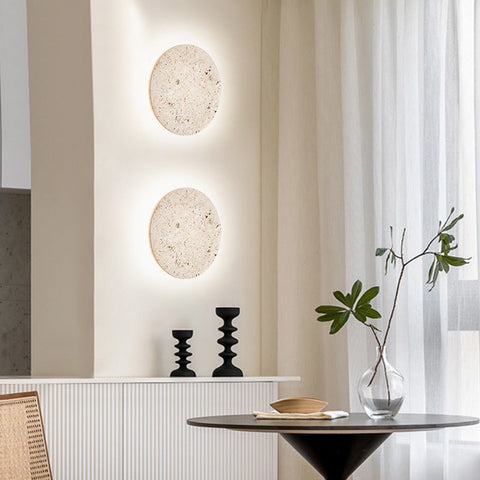 Wall Light with Round Travertine Shade