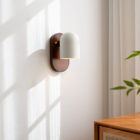 Walnut Wood and Metal Wall Sconce with Minimalist Shade for Bedside