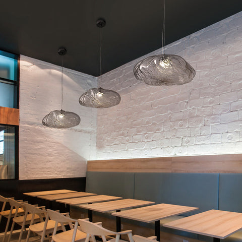 Cloud-Shape Glass Pendant Light with Rippled Shade