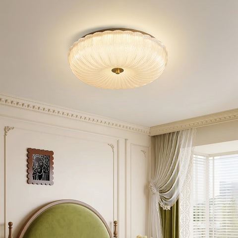 Ribbed Glass Flush Mount Ceiling Light for Bedrooms and Living Rooms