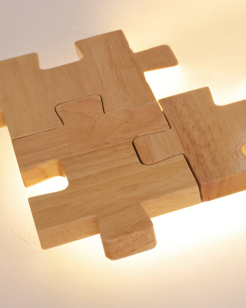 Wooden Puzzle LED Wall Lamp with Decorative Interlocking Design and Soft Ambient Lighting