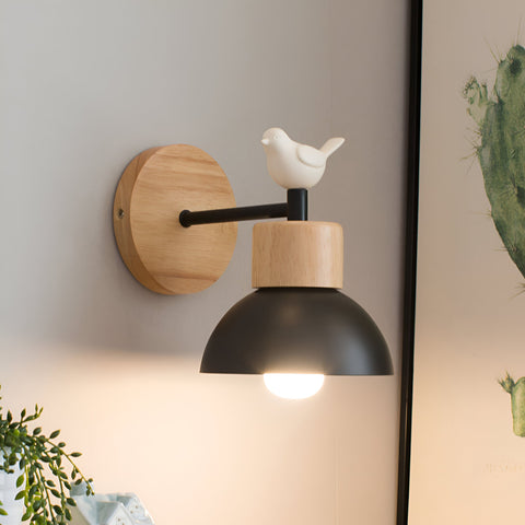 Wall Light with Wood and Iron Shade