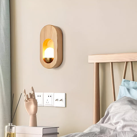 Wall Light with Oval Wood Frame and Recessed Glass Globe