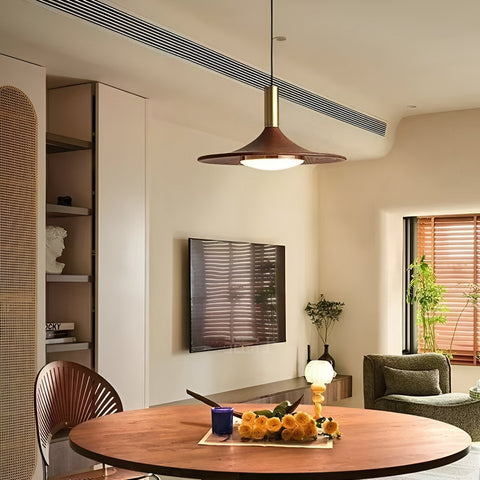 Pendant Light with Walnut-Finish Iron Shade