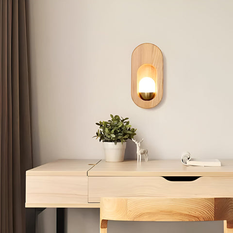 Wall Light with Oval Wood Frame and Recessed Glass Globe