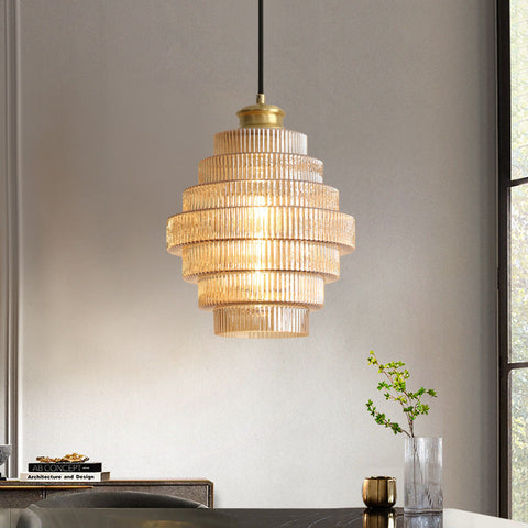 Tiered Ribbed Glass Pendant Light for Dining Rooms and Hallways