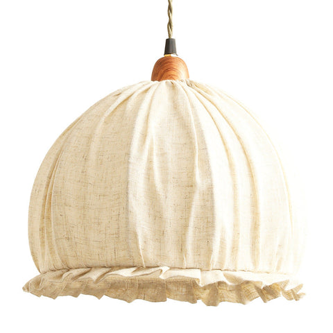 Pendant Light with Pleated Linen Dome Shade and Wood Cap