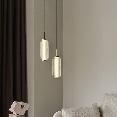 Pendant Light with Ribbed Glass and Slim Linear LED Design