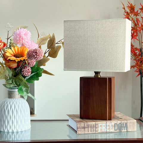 Table Lamp with Bamboo Frame and Square Linen Shade