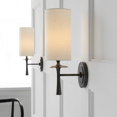 Brass Torch Wall Sconce with Fabric Shade and E26 Socket