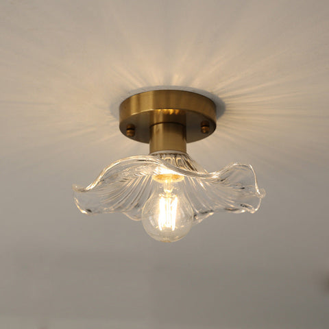 Floral Glass Flush-Mount Ceiling Light for Bedrooms and Home Hallways