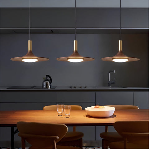 Pendant Light with Walnut-Finish Iron Shade