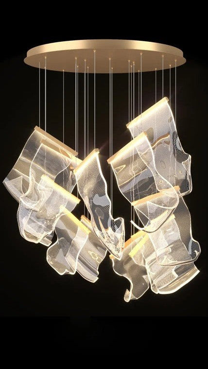 Sculptural LED Chandelier with Acrylic Panels for Living and Dining Rooms