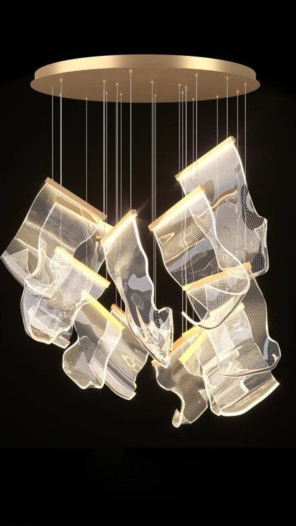 Sculptural LED Chandelier with Acrylic Panels for Living and Dining Rooms