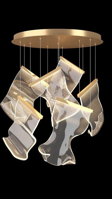 Sculptural LED Chandelier with Acrylic Panels for Living and Dining Rooms