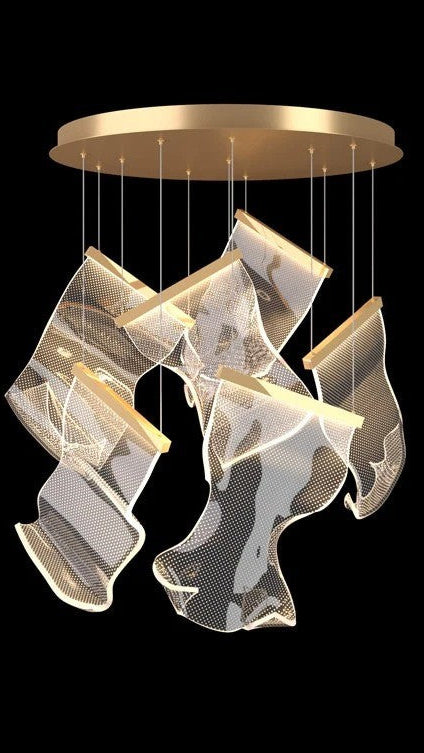 Sculptural LED Chandelier with Acrylic Panels for Living and Dining Rooms