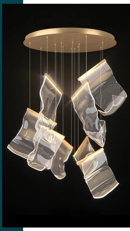 Sculptural LED Chandelier with Acrylic Panels for Living and Dining Rooms
