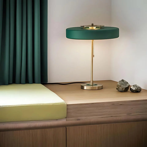 Table Lamp with Metal Drum Shade and Pull-Chain Switch
