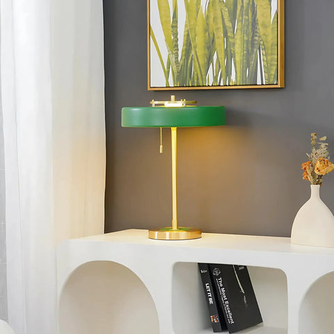 Table Lamp with Metal Drum Shade and Pull-Chain Switch