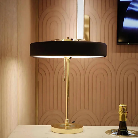 Table Lamp with Metal Drum Shade and Pull-Chain Switch