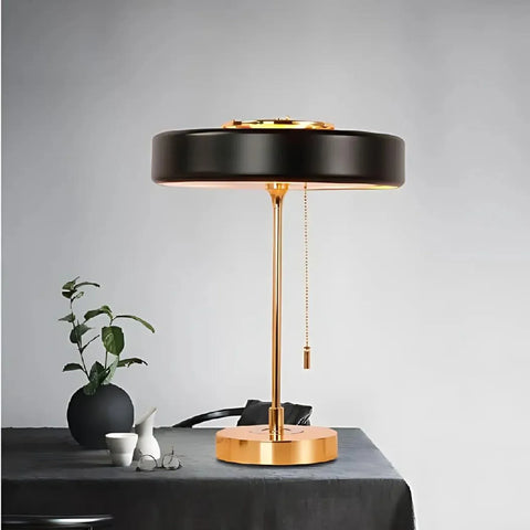 Table Lamp with Metal Drum Shade and Pull-Chain Switch