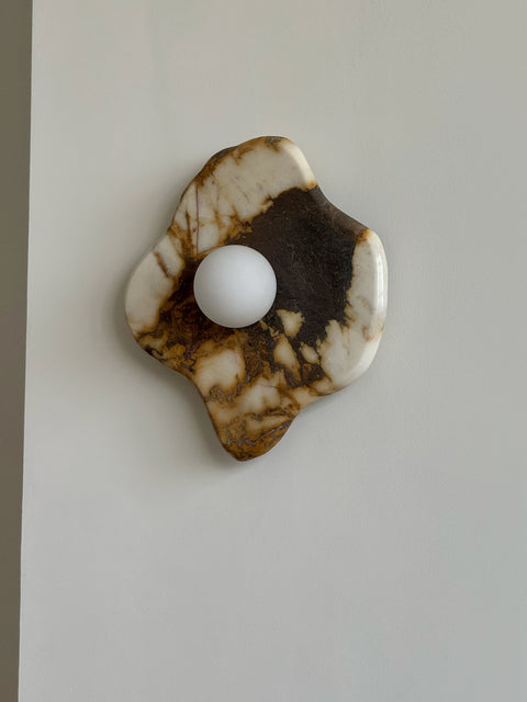 Organic Marble Wall Sconce with Glass Globe Shade for Modern Indoor Lighting
