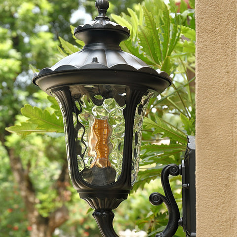 Outdoor Wall Light with Frosted Glass Retro Lantern