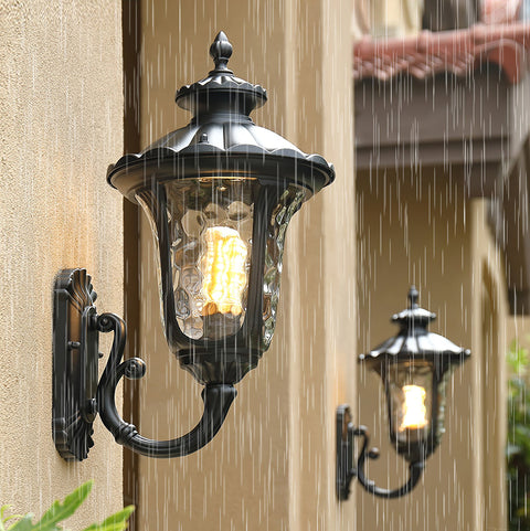 Outdoor Wall Light with Frosted Glass Retro Lantern