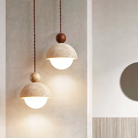 Travertine Dome Glass Pendant Light for Bedside and Dining Lighting