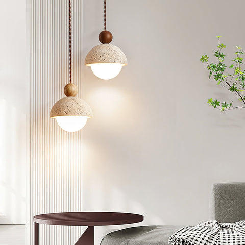 Travertine Dome Glass Pendant Light for Bedside and Dining Lighting