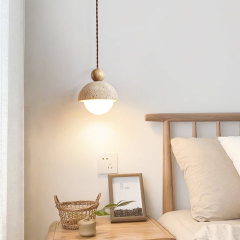 Travertine Dome Glass Pendant Light for Bedside and Dining Lighting